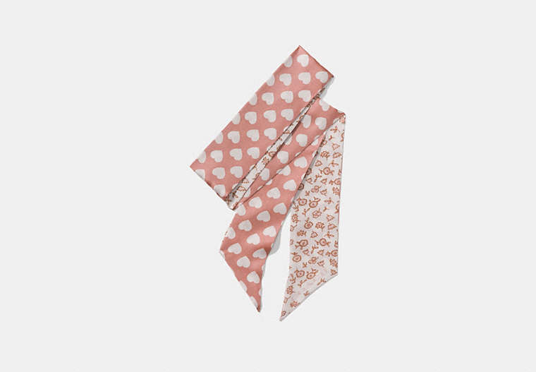 COACH®,LOVE FLORAL HEART REVERSIBLE SKINNY SCARF,Silk,Chalk,Front View