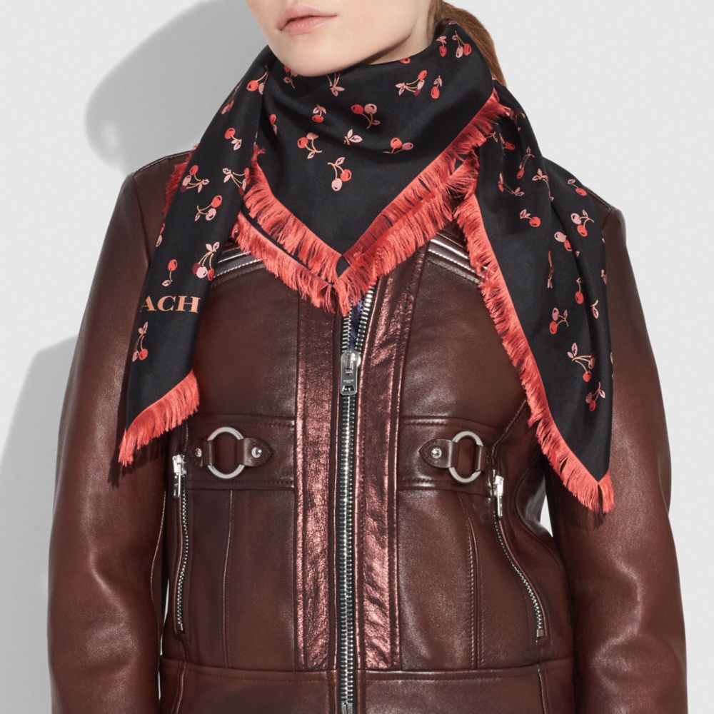 Cherry Silk Square With Fringe