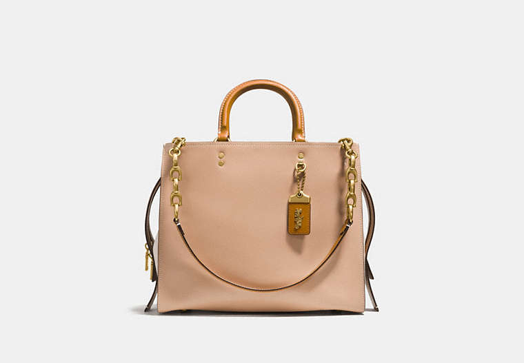 COACH®,ROGUE BAG IN COLORBLOCK,Leather,Large,Brass/Beechwood,Front View