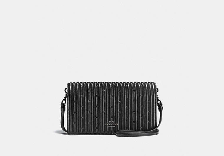 COACH®,HAYDEN FOLDOVER CROSSBODY CLUTCH WITH QUILTING AND RIVETS,Leather,Mini,Gunmetal/Black,Front View
