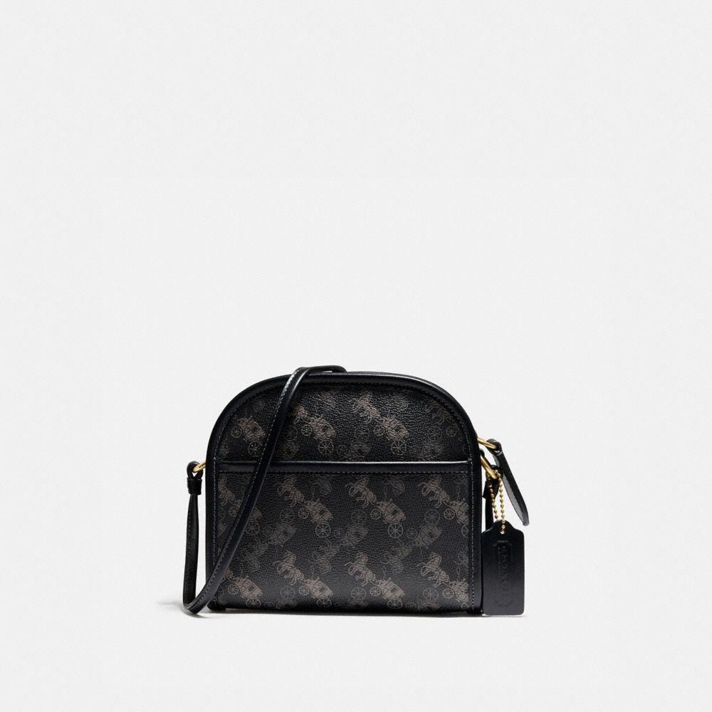 COACH®,ZIP CROSSBODY WITH HORSE AND CARRIAGE PRINT,n/a,Mini,Brass/Black,Front View image number 0