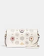COACH®,FOLDOVER CROSSBODY CLUTCH WITH CUT OUT TEA ROSE,Leather,Mini,Chalk/Light Gold,Front View