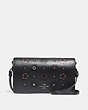 COACH®,FOLDOVER CROSSBODY CLUTCH WITH CUT OUT TEA ROSE,Leather,Mini,Gunmetal/Black,Front View