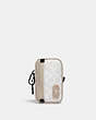 COACH®,NORTH/SOUTH HYBRID POUCH IN COLORBLOCK SIGNATURE CANVAS WITH COACH PATCH,pvc,Mini,Gunmetal/Chalk Steam,Front View