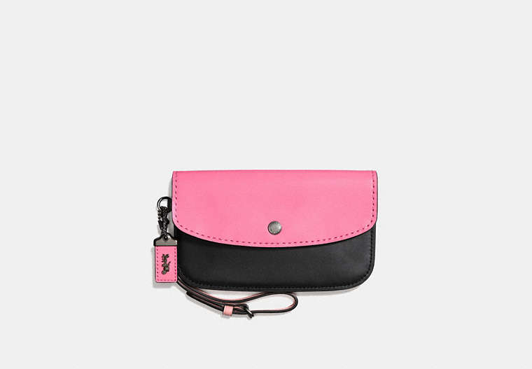 COACH®,CLUTCH IN COLORBLOCK,Leather,BP/Bright Pink Multi,Front View