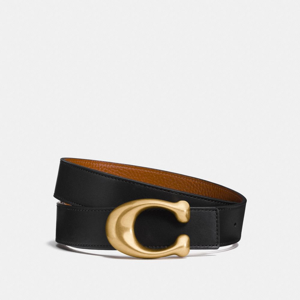 COACH®,C HARDWARE REVERSIBLE BELT, 32MM,Leather,Black/1941 Saddle,Front View