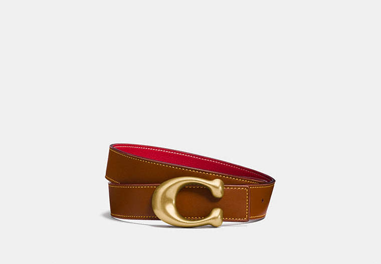 COACH®,C HARDWARE REVERSIBLE BELT, 32MM,Leather,1941 Saddle/Brass,Front View