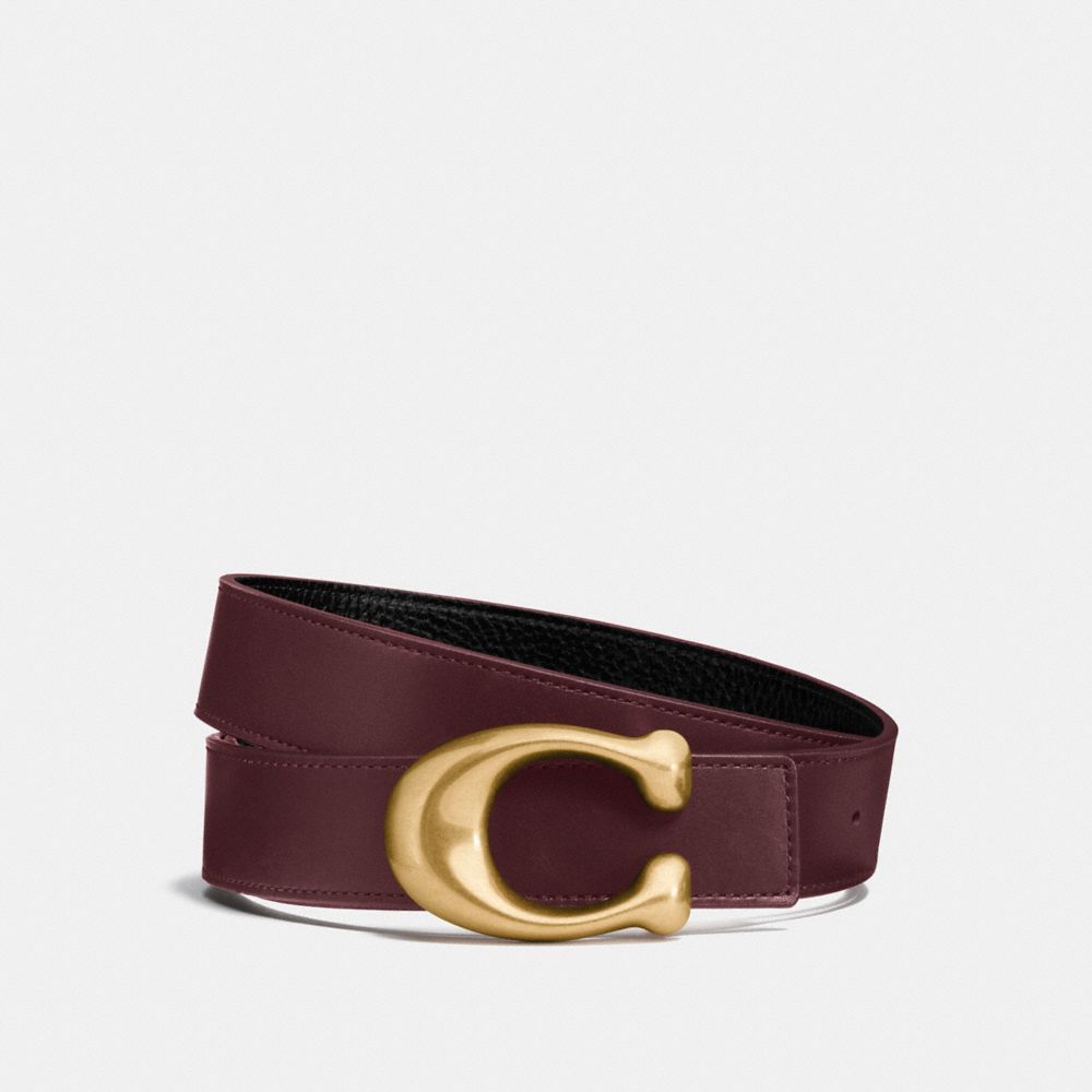 COACH®,C HARDWARE REVERSIBLE BELT, 32MM,Leather,Oxblood/Black Brass,Front View