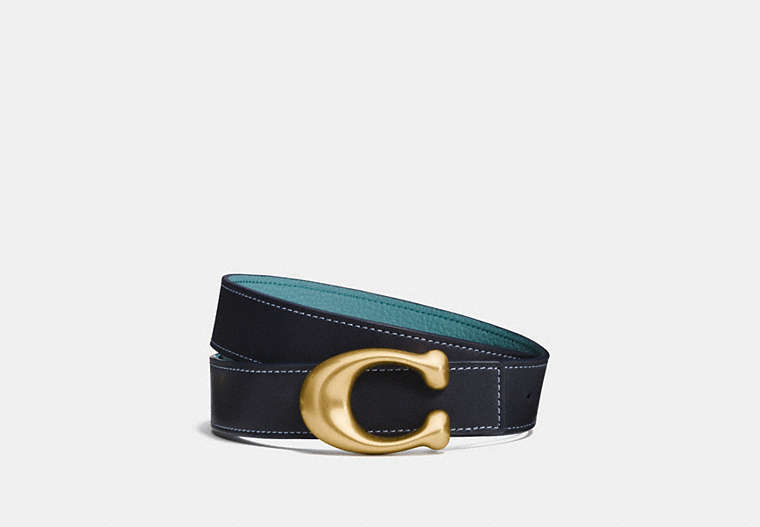 COACH®,C HARDWARE REVERSIBLE BELT, 32MM,Leather,Midnight Navy/Marine,Front View