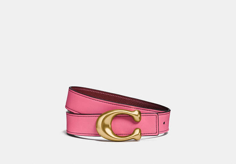 COACH®,C HARDWARE REVERSIBLE BELT, 32MM,Leather,Bright Pink/Wine,Front View
