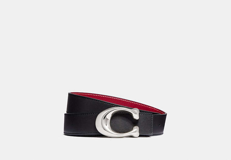 COACH®,C HARDWARE REVERSIBLE BELT, 32MM,Leather,Black/1941 Red Nickel,Front View
