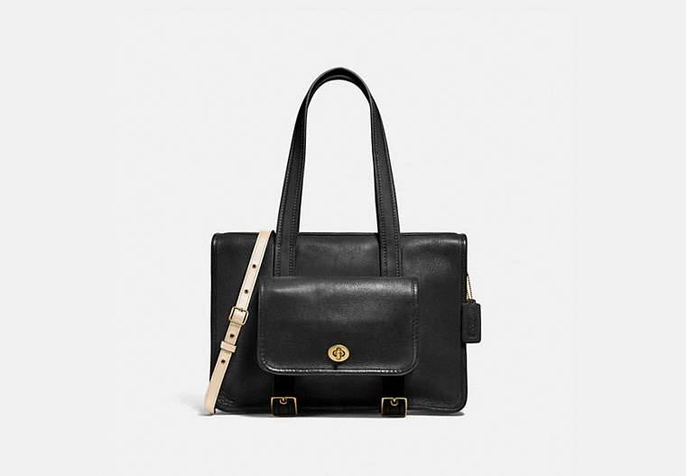 COACH®,REMIXED DINKY SATCHEL,Leather,Brass/Black,Front View