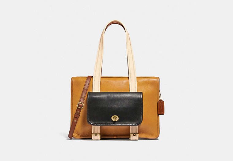 COACH®,REMIXED DINKY SATCHEL,Leather,Brass/MUSTARD,Front View