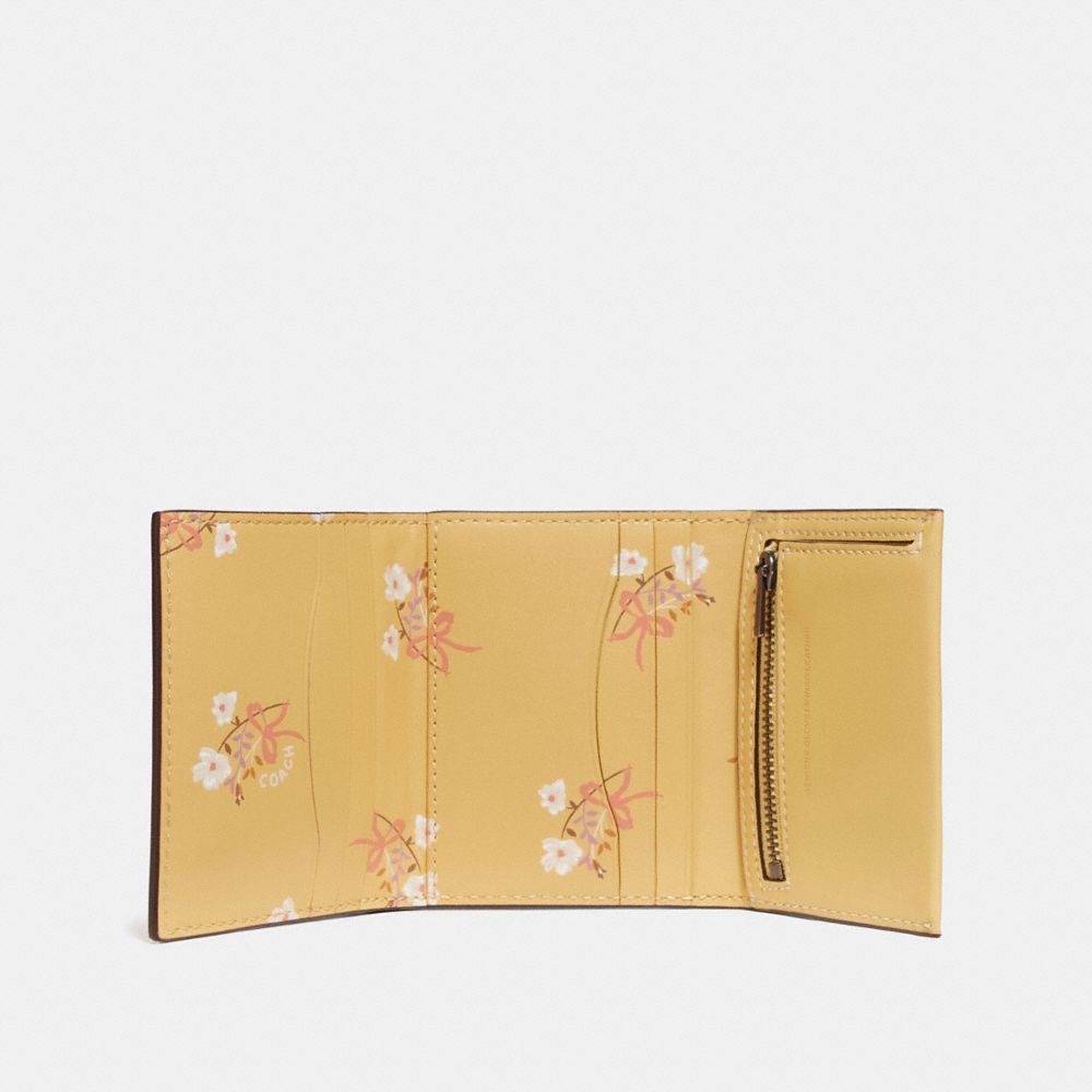 Small Trifold Wallet With Floral Bow Print Interior