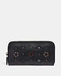 COACH®,ACCORDION ZIP WALLET WITH CUT OUT TEA ROSE,Leather,Gunmetal/Black,Front View
