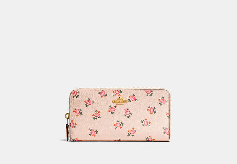 COACH®,ACCORDION ZIP WALLET WITH FLORAL BLOOM PRINT,Coated Canvas,Light Gold/Beechwood Floral Bloom,Front View