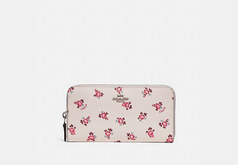 COACH®,ACCORDION ZIP WALLET WITH FLORAL BLOOM PRINT,Coated Canvas,Silver/Chalk Floral Bloom,Front View
