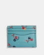 COACH®,CARD CASE WITH CHERRY PRINT,Leather,Gunmetal/Marine,Front View