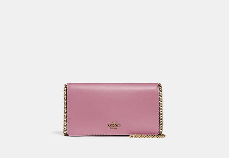 COACH®,CALLIE FOLDOVER CHAIN CLUTCH,Leather,Mini,Brass/Rose,Front View