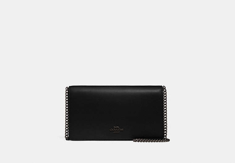 COACH®,CALLIE FOLDOVER CHAIN CLUTCH,Leather,Mini,Black Copper/Black,Front View image number 0