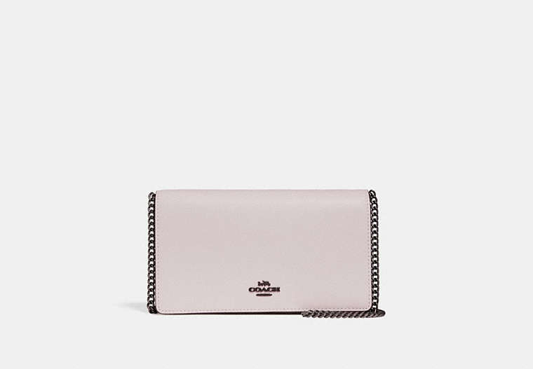 COACH®,CALLIE FOLDOVER CHAIN CLUTCH,Leather,Mini,Black Copper/Ice Pink,Front View