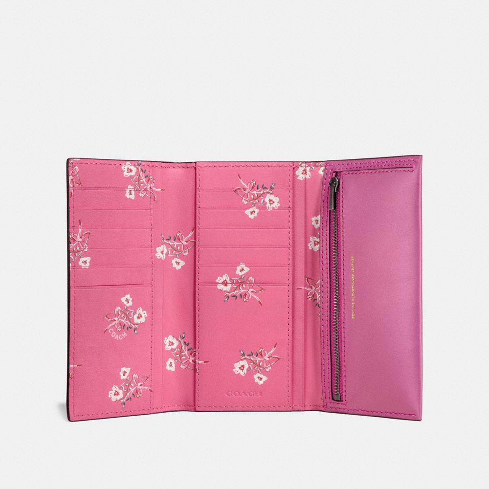 Slim Trifold Wallet With Floral Bow Print Interior | COACH®