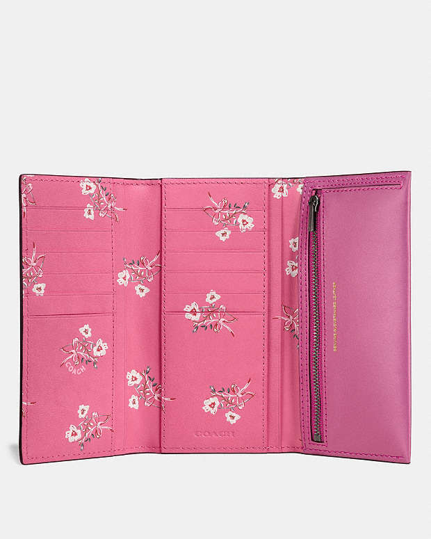 Slim Trifold Wallet With Floral Bow Print Interior | COACH®