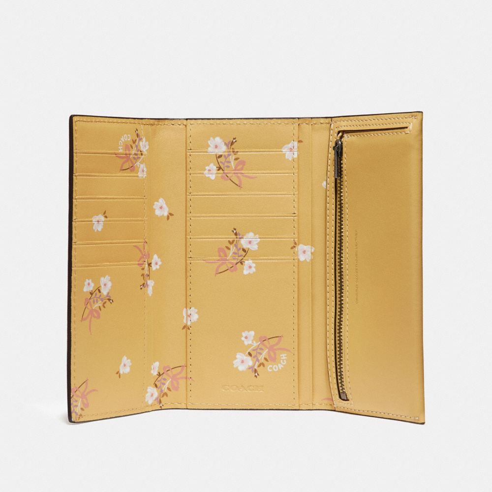 Slim Trifold Wallet With Floral Bow Print Interior