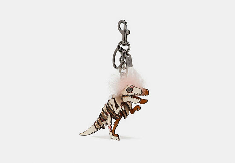 COACH®,SMALL PRINTED MOHAWK REXY BAG CHARM,Leather,Black/Chalk,Front View