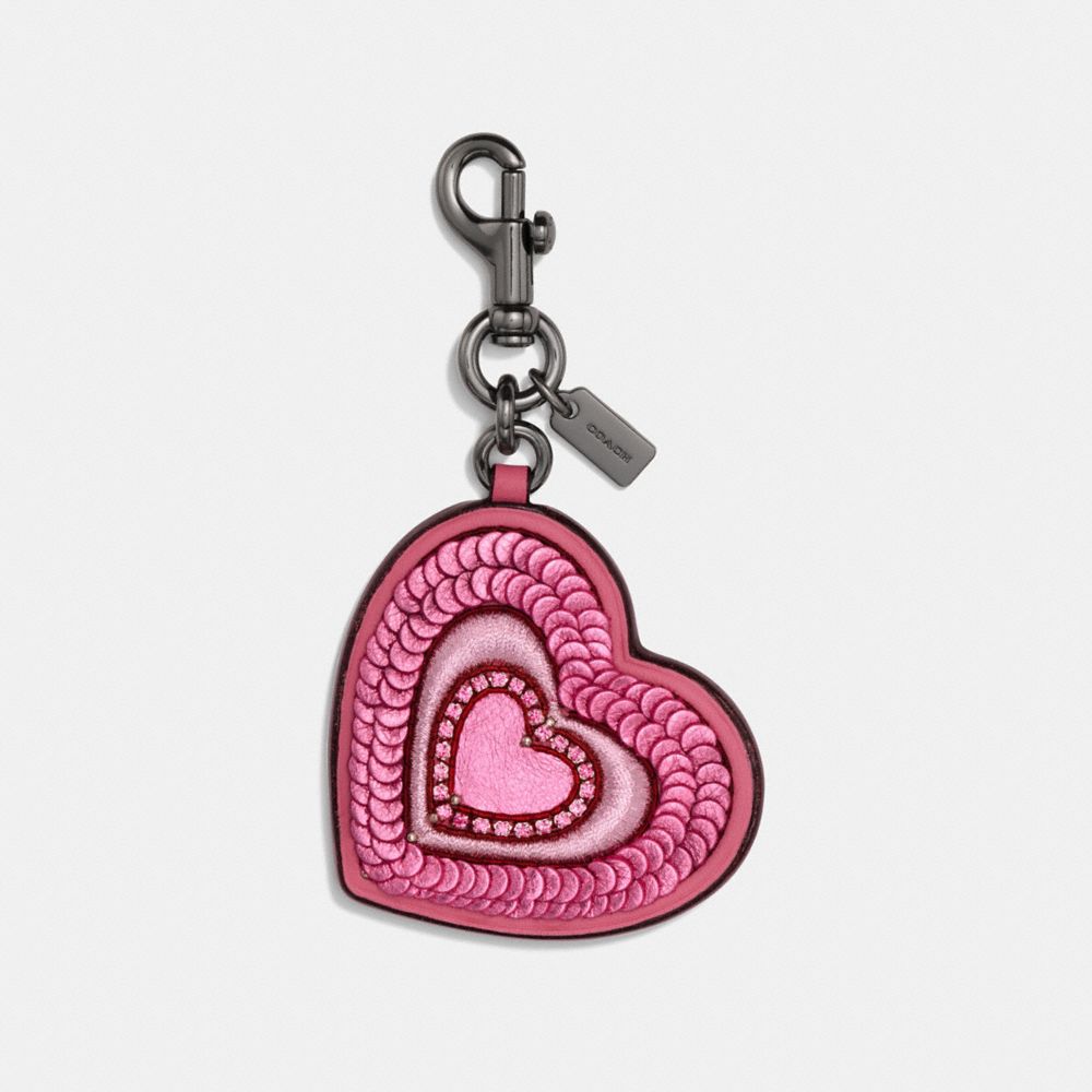 COACH®,LEATHER SEQUIN HEART BAG CHARM,Mixed Material,Black/Multi,Front View