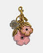 COACH®,STUDDED TEA ROSE MIX BAG CHARM,Leather,Gold/PEONY,Front View
