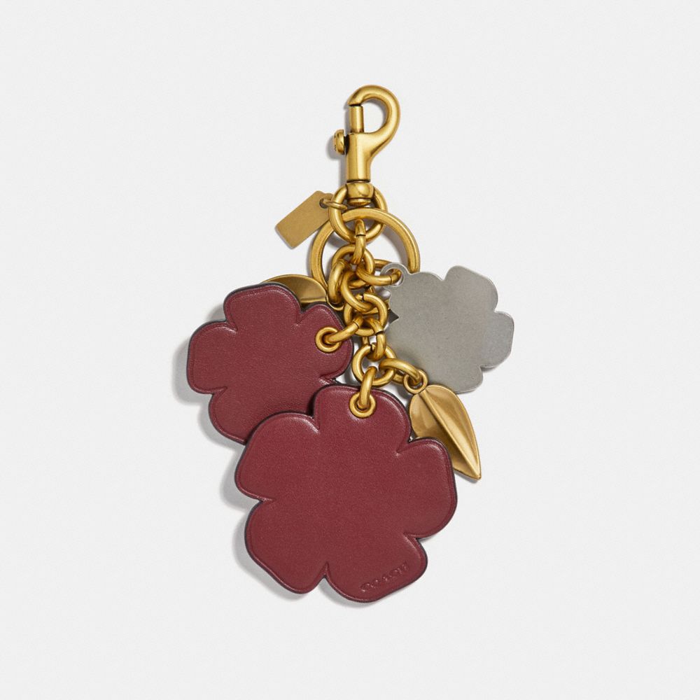 COACH®,STUDDED TEA ROSE MIX BAG CHARM,Leather,Gold/PEONY,Back View