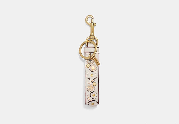 COACH®,TEA ROSE CHARM LOOP,Leather,Gold/Chalk,Front View