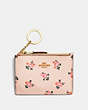 COACH®,MINI SKINNY ID CASE WITH FLORAL BLOOM PRINT,Coated Canvas,Light Gold/Beechwood Floral Bloom,Front View