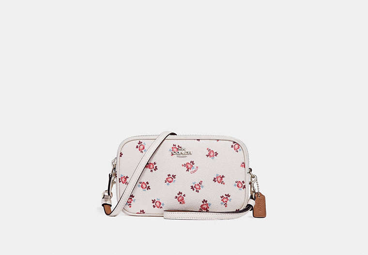 COACH®,CROSSBODY CLUTCH WITH FLORAL BLOOM PRINT,Coated Canvas,Silver/Chalk Floral Bloom,Front View