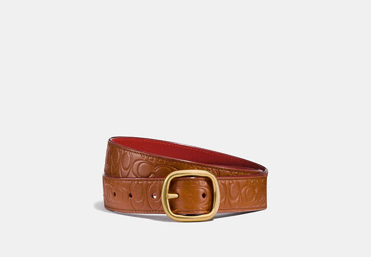 COACH®,HARNESS BUCKLE REVERSIBLE BELT, 32MM,n/a,1941 Saddle/Brass,Front View