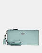 COACH®,DOUBLE ZIP WALLET,Silver/Light Turquoise,Front View