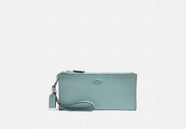 COACH®,DOUBLE ZIP WALLET,Leather,Silver/Sage,Front View