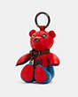 COACH®,COACH │ MARVEL SPIDER-MAN COLLECTIBLE BEAR BAG CHARM,Leather,Silver/Bluejay/Red,Front View