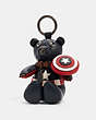 COACH®,COACH │ MARVEL CAPTAIN AMERICA COLLECTIBLE BEAR BAG CHARM,Leather,Silver/Midnight Navy/Red,Front View