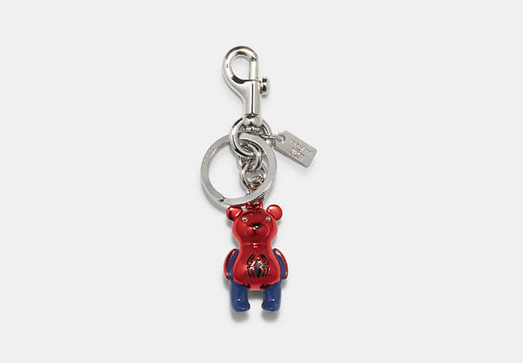 COACH®,COACH │ MARVEL SPIDER-MAN BEAR BAG CHARM,Metal,Silver/Bluejay/Red,Front View