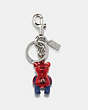 COACH®,COACH │ MARVEL SPIDER-MAN BEAR BAG CHARM,Metal,Silver/Bluejay/Red,Front View