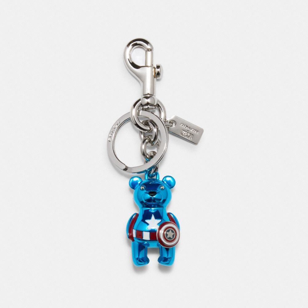 COACH®,COACH │ MARVEL CAPTAIN AMERICA BEAR BAG CHARM,Metal,Silver/Midnight Navy/Red,Front View