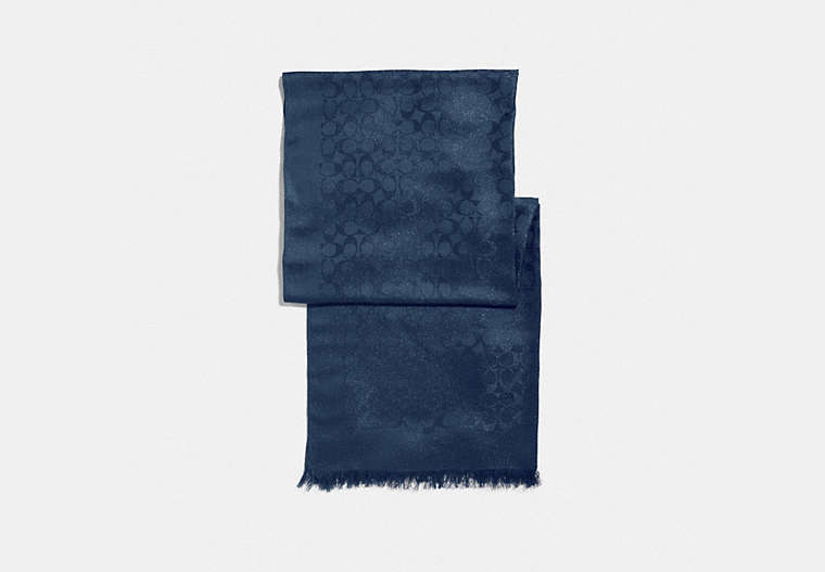 COACH®,SIGNATURE METALLIC STOLE,Mixed Material,NAVY,Front View