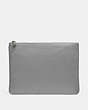 COACH®,LARGE MULTIFUNCTIONAL POUCH,Pebbled Leather,HEATHER GREY,Front View