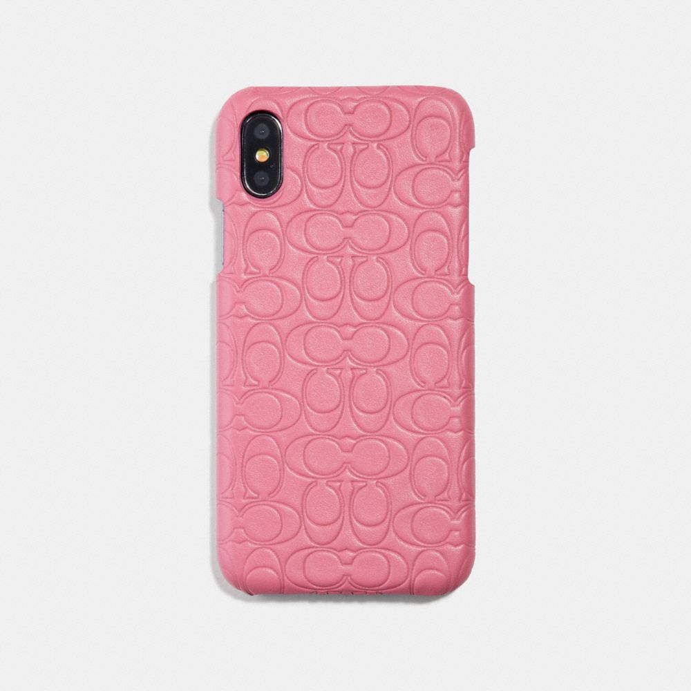 COACH®,IPHONE 6S/7/8/X/XS CASE IN SIGNATURE LEATHER,Leather,BRIGHT PINK,Angle View