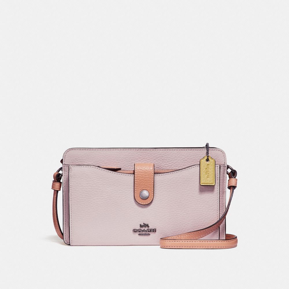 COACH®,NOA POP-UP MESSENGER IN COLORBLOCK,Leather,Mini,Silver/Ice Pink,Front View