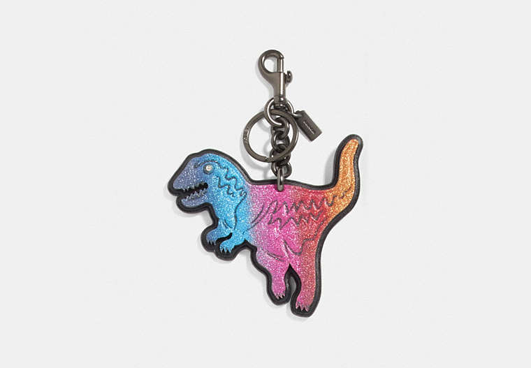 COACH®,REXY BAG CHARM,Leather,Pewter/Multicolor,Front View