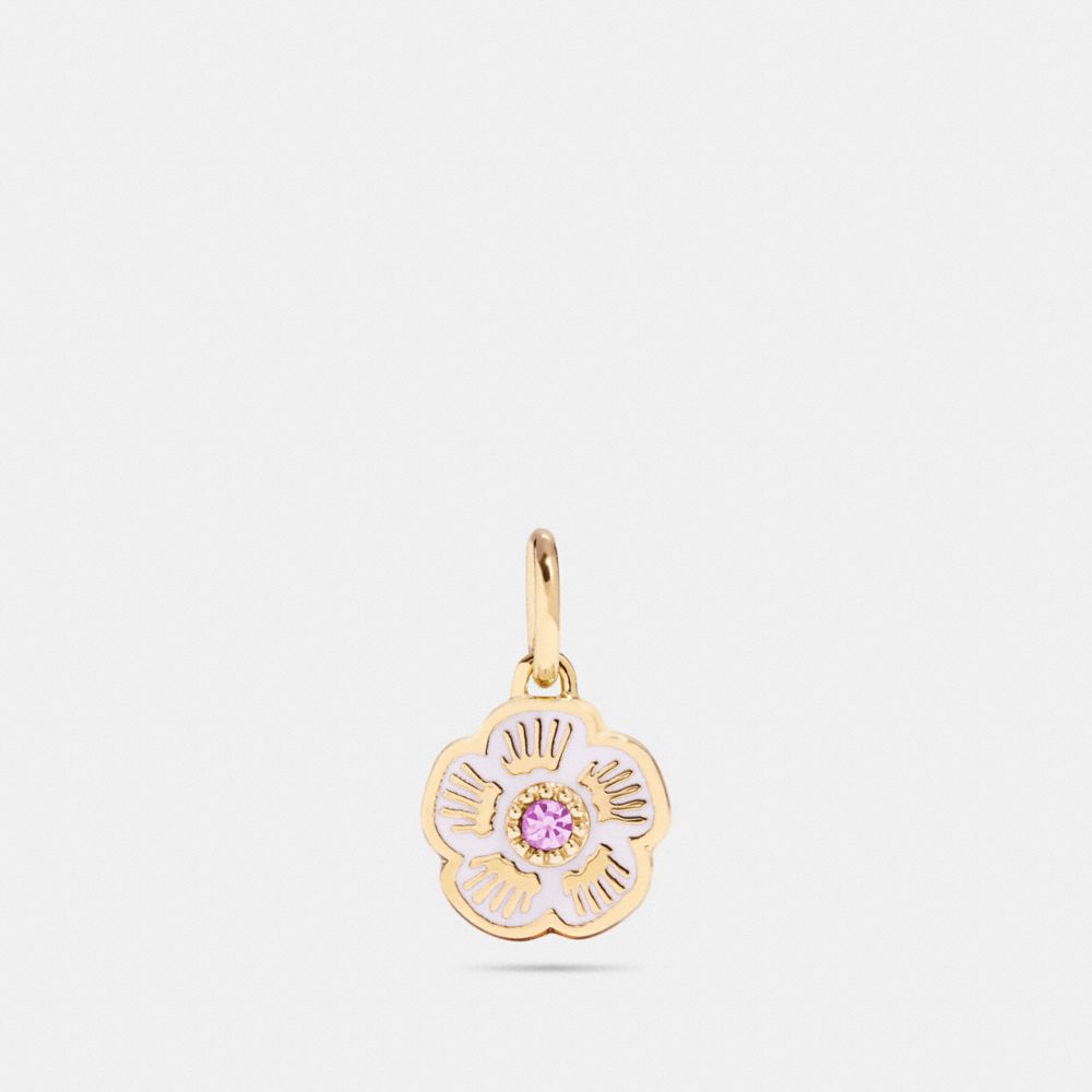 COACH®,TEA ROSE CHARM,Plated Brass,GD/Ice Pink,Front View image number 0