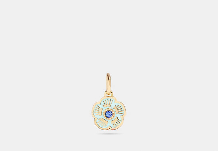 COACH®,TEA ROSE CHARM,Plated Brass,GD/Light Turquoise,Front View
